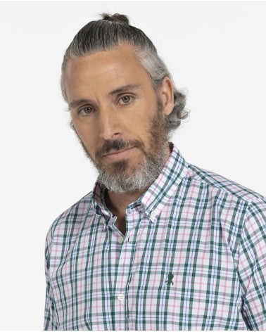 CAMISA DE CUADROS TONOS VERDE Y ROSA EL PULPO
