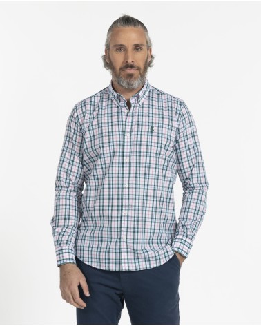 CAMISA DE CUADROS TONOS VERDE Y ROSA EL PULPO