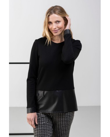 CAMISETA PUNTO ROMA CON DETALLE DE POLIPIEL HONGO COLLECTION