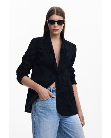 CHAQUETA AMERICANA ESTAMPADO LETRAS TERCIOPELO DESIGUAL