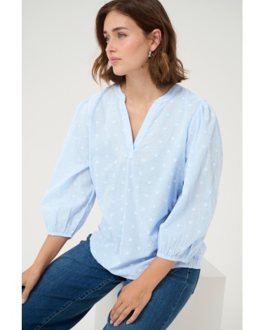 BLUSA KAJOLLIE CON LUNARES TIPO PLUMETI A TONO KAFFE
