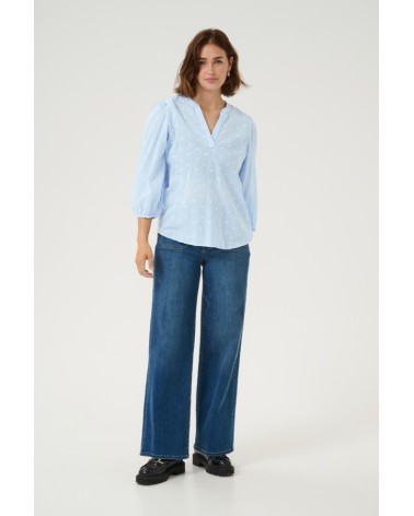 BLUSA KAJOLLIE CON LUNARES TIPO PLUMETI A TONO KAFFE