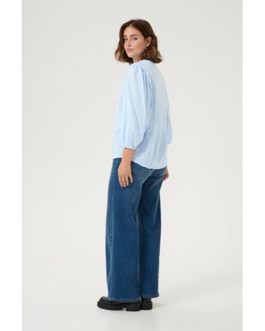 BLUSA KAJOLLIE CON LUNARES TIPO PLUMETI A TONO KAFFE