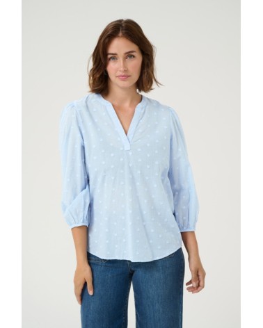 BLUSA KAJOLLIE CON LUNARES TIPO PLUMETI A TONO KAFFE