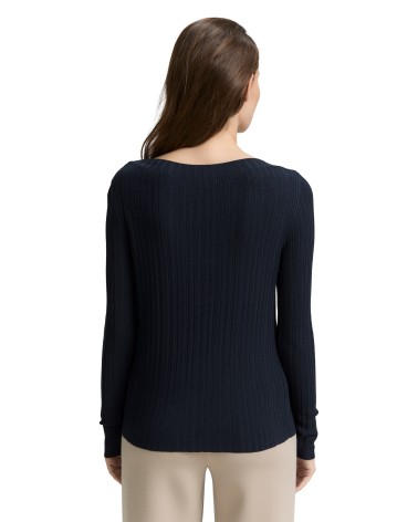 CAMISETA ACANALADA CUELLO BARCO TOM TAILOR