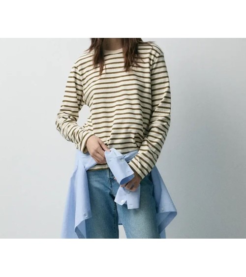 CAMISETA STRIPES ECRU-OLIVA DE eseOese