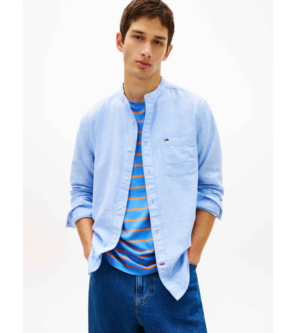CAMISA DE LINO CUELLO MAO CON RIBETE TOMMY JEANS