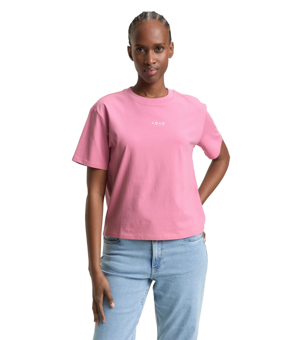 CAMISETA BÁSICA CON CORAZONES BORDADOS TOM TAILOR