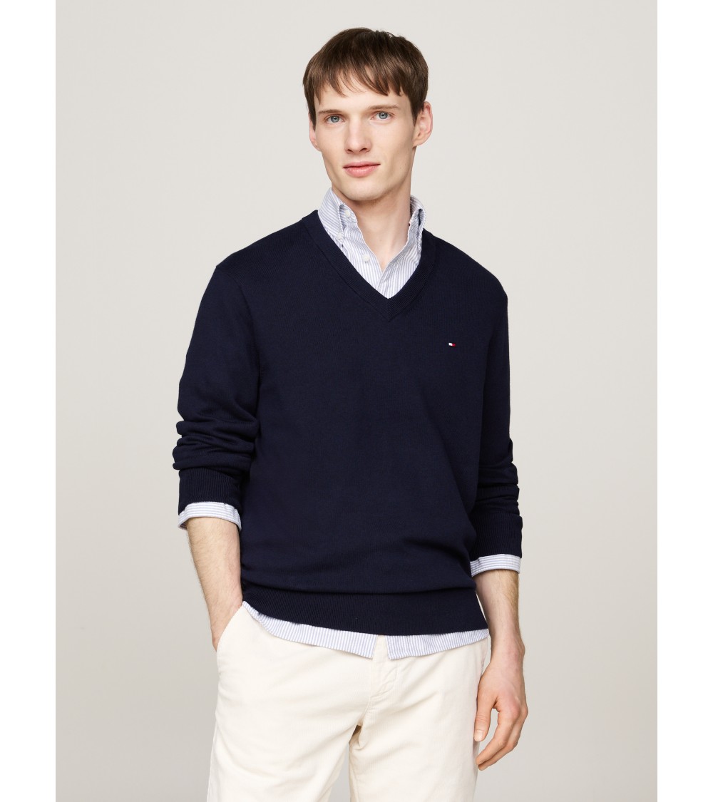 JERSEY DE ALGODÓN PIMA Y CASHMERE DE CUELLO PICO TOMMY HILFIGER