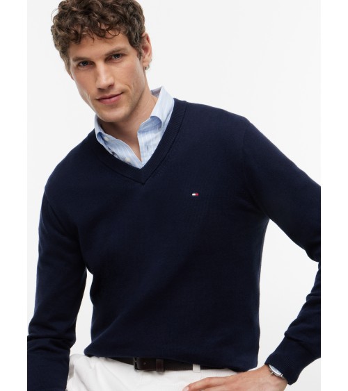 JERSEY DE ALGODÓN PIMA Y CASHMERE DE CUELLO PICO TOMMY HILFIGER