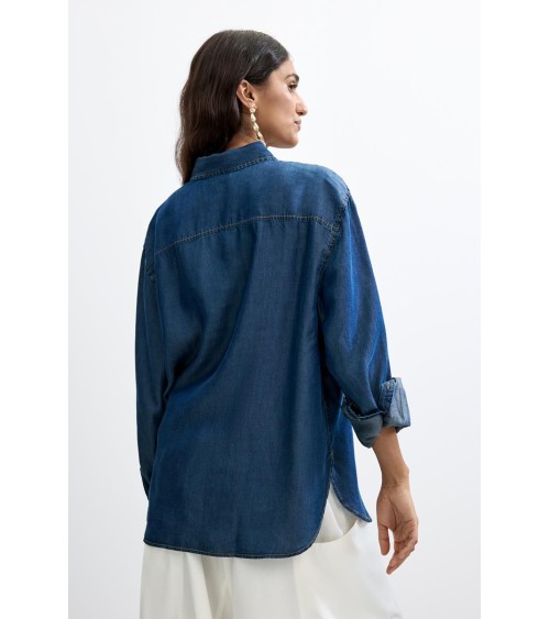 CAMISA DENIM CON FLORES DESIGUAL
