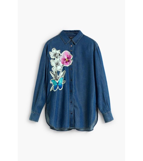 CAMISA DENIM CON FLORES DESIGUAL