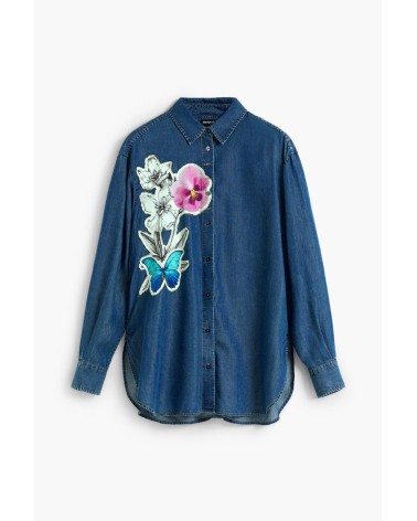 CAMISA DENIM CON FLORES DESIGUAL