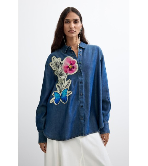 CAMISA DENIM CON FLORES DESIGUAL