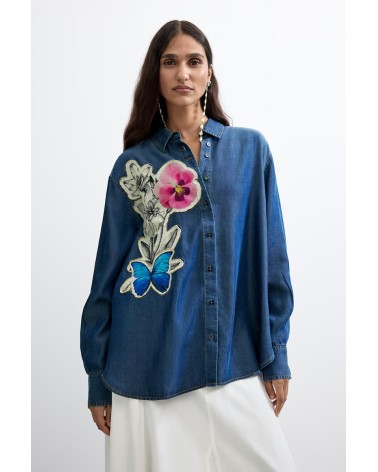 CAMISA DENIM CON FLORES DESIGUAL