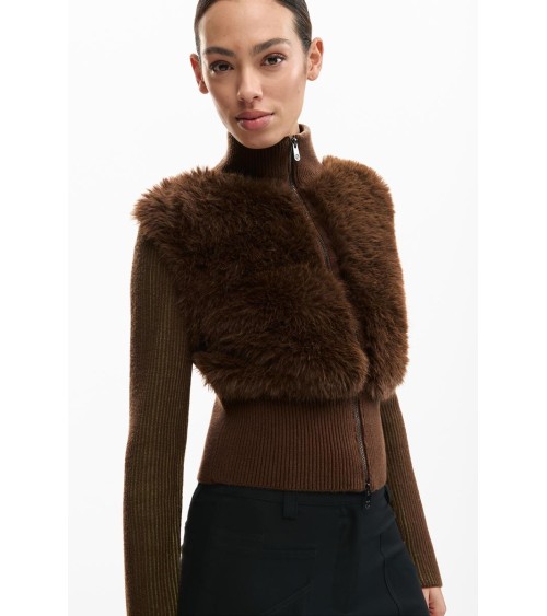 CHAQUETA DE PUNTO CON PELO SINTÉTICO DESIGUAL