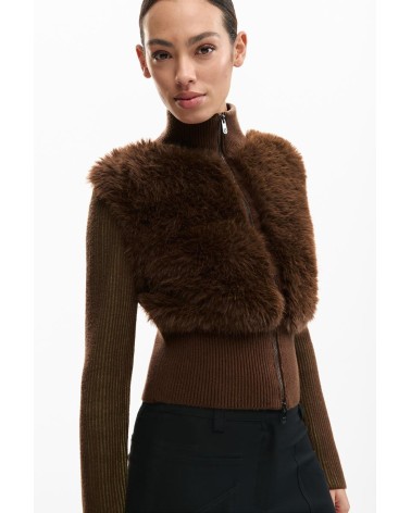 CHAQUETA DE PUNTO CON PELO SINTÉTICO DESIGUAL