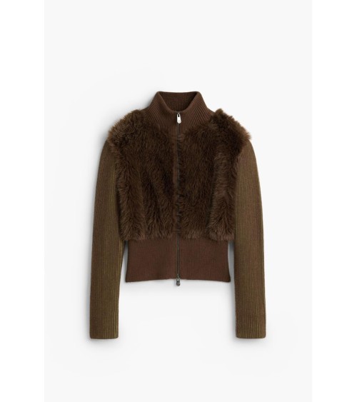 CHAQUETA DE PUNTO CON PELO SINTÉTICO DESIGUAL