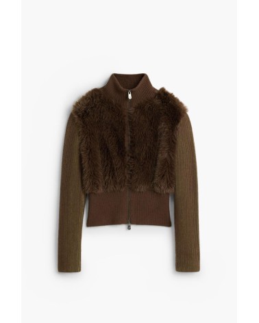 CHAQUETA DE PUNTO CON PELO SINTÉTICO DESIGUAL