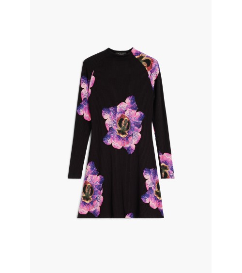VESTIDO ACANALADO ESTAMPADO ORCHIDPURPLE DESIGUAL