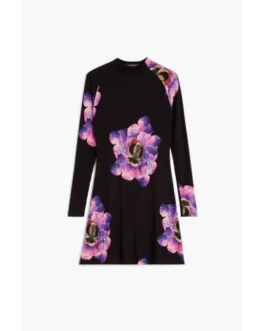 VESTIDO ACANALADO ESTAMPADO ORCHIDPURPLE DESIGUAL