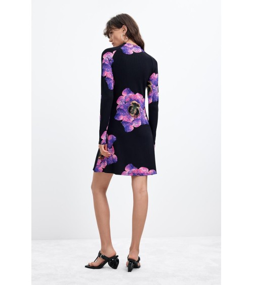 VESTIDO ACANALADO ESTAMPADO ORCHIDPURPLE DESIGUAL