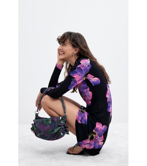 VESTIDO ACANALADO ESTAMPADO ORCHIDPURPLE DESIGUAL