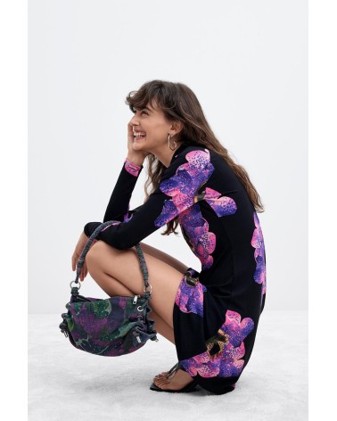 VESTIDO ACANALADO ESTAMPADO ORCHIDPURPLE DESIGUAL