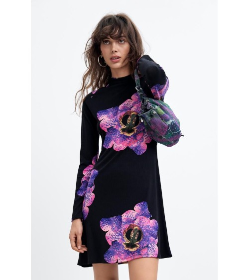 VESTIDO ACANALADO ESTAMPADO ORCHIDPURPLE DESIGUAL