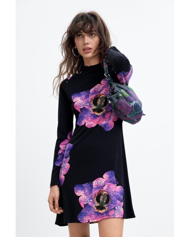 VESTIDO ACANALADO ESTAMPADO ORCHIDPURPLE DESIGUAL