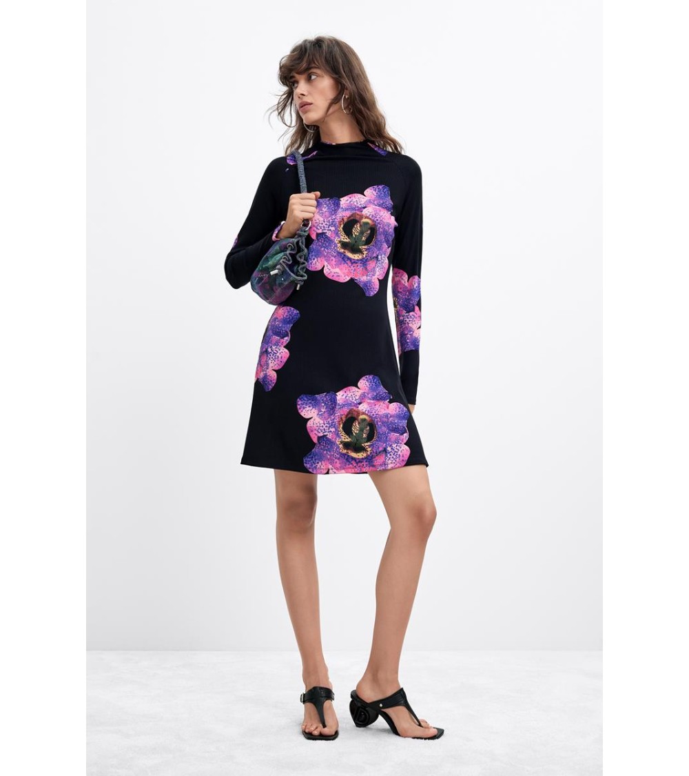 VESTIDO ACANALADO ESTAMPADO ORCHIDPURPLE DESIGUAL
