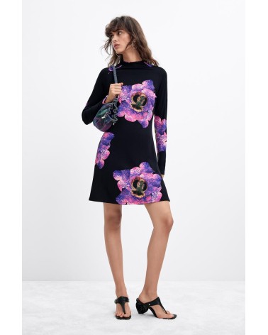 VESTIDO ACANALADO ESTAMPADO ORCHIDPURPLE DESIGUAL