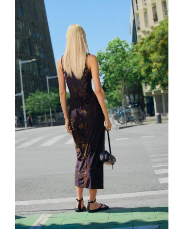 VESTIDO FLOCADO CON TERCIOPELO BUCAREST DESIGUAL
