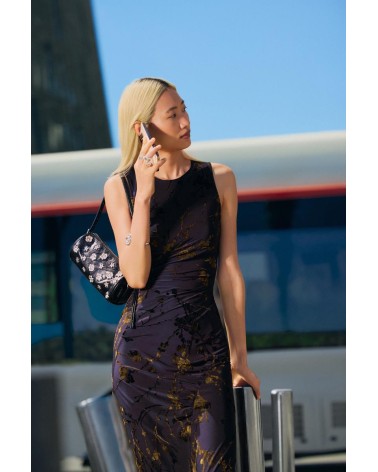 VESTIDO FLOCADO CON TERCIOPELO BUCAREST DESIGUAL