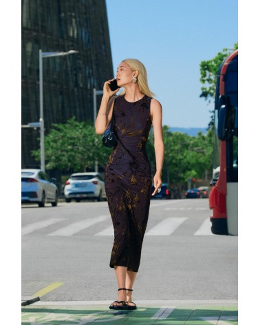 VESTIDO FLOCADO CON TERCIOPELO BUCAREST DESIGUAL