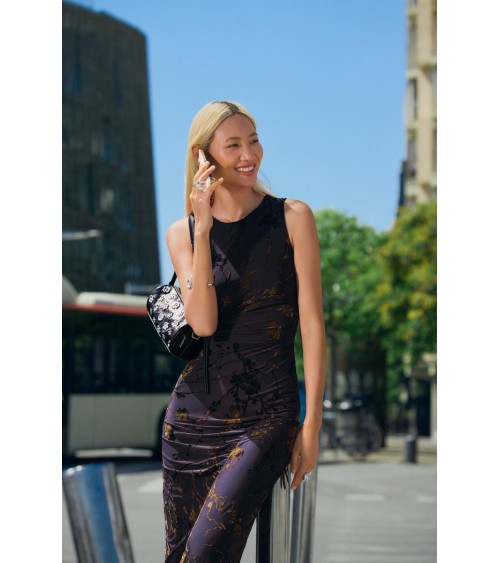VESTIDO FLOCADO CON TERCIOPELO BUCAREST DESIGUAL